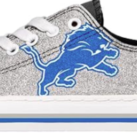 NEW Foco NFL Detroit Lions Womens Glitter Low Top Canvas Sneaker Sz 7 silver - Picture 2 of 6